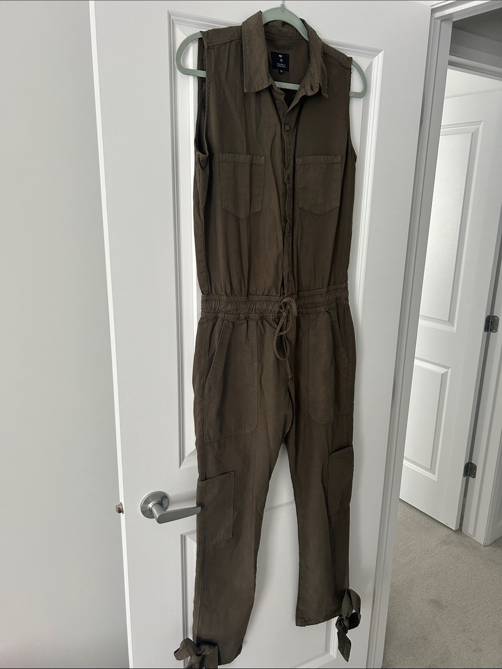 Barneys New York Olive Sleeveless Utility Jumpsuit